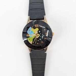 Disney Tinkerbell Watch Gold New Black Rubber Strap